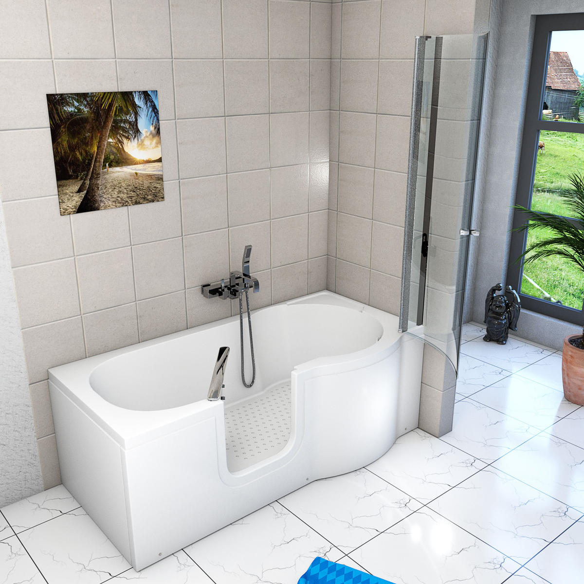 SENIORENDUSCHE S12D-L Weiß - Weiß, Glas/Kunststoff (170/85/200cm) - AcquaVapore by Sandra Jentho