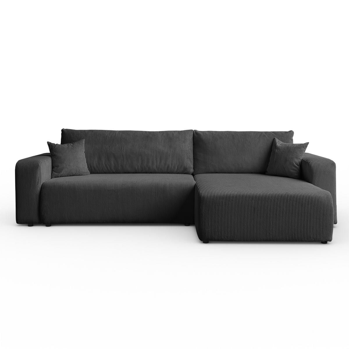 ECKSOFA Sofia in L-Form 277 x 143 cm Schlaffunktion Bettkasten Couch Cord universale Seite, graphit - Grau, Kunststoff (143/83/277cm) - Margaret Hadas24