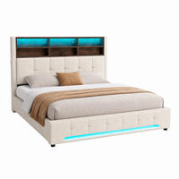 BETT mit Stauraum 160x200 cm Samt Beige - Beige, Metall (160/200cm) - Meubliv