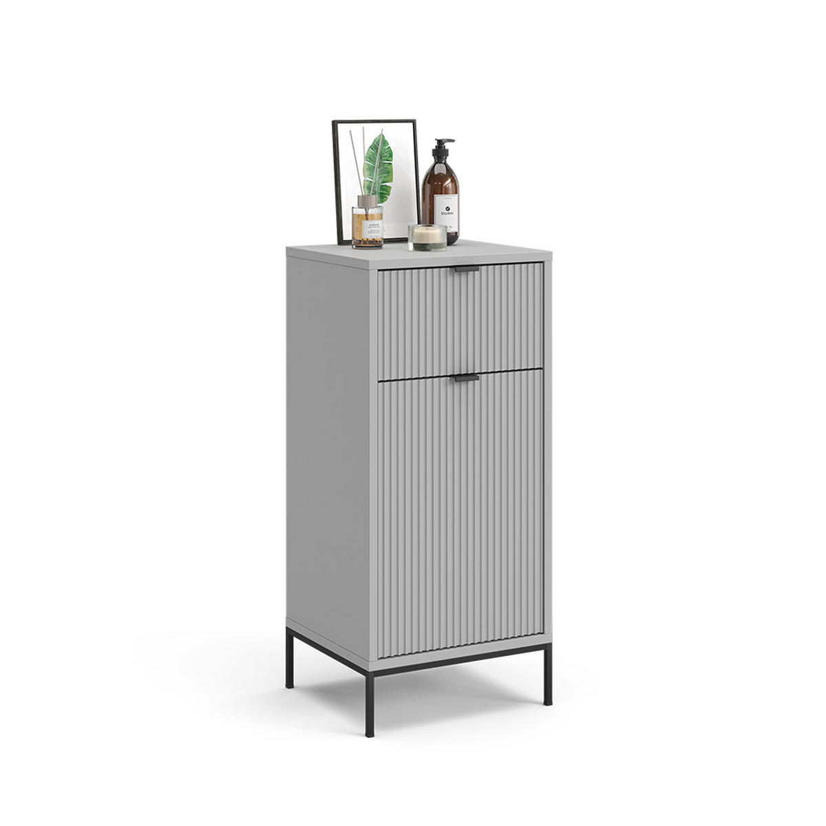 BADSCHRANK Eliza Grau 40 x 87 cm mit Tür und Schublade - Grau, Holzwerkstoff (40/87/35cm) - Vicco