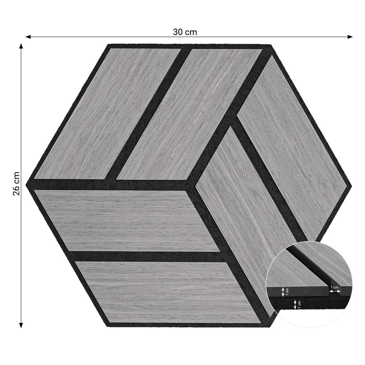 AKUSTIKPANEEL Hexagon Grau 12 Stück - Grau, Holz (30/26/2cm) - Homestyle4u