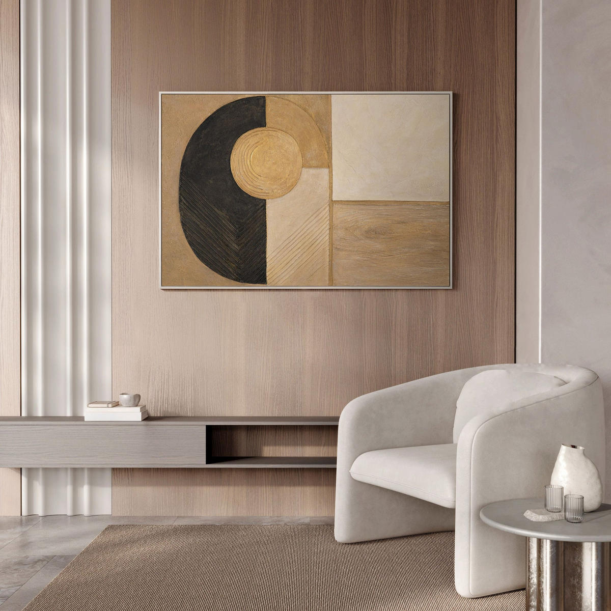 GEMÄLDE Form und Textur Schattenfugenrahmen Beige 140x100 cm - Beige, Holz (140/100cm) - YS-art gallery