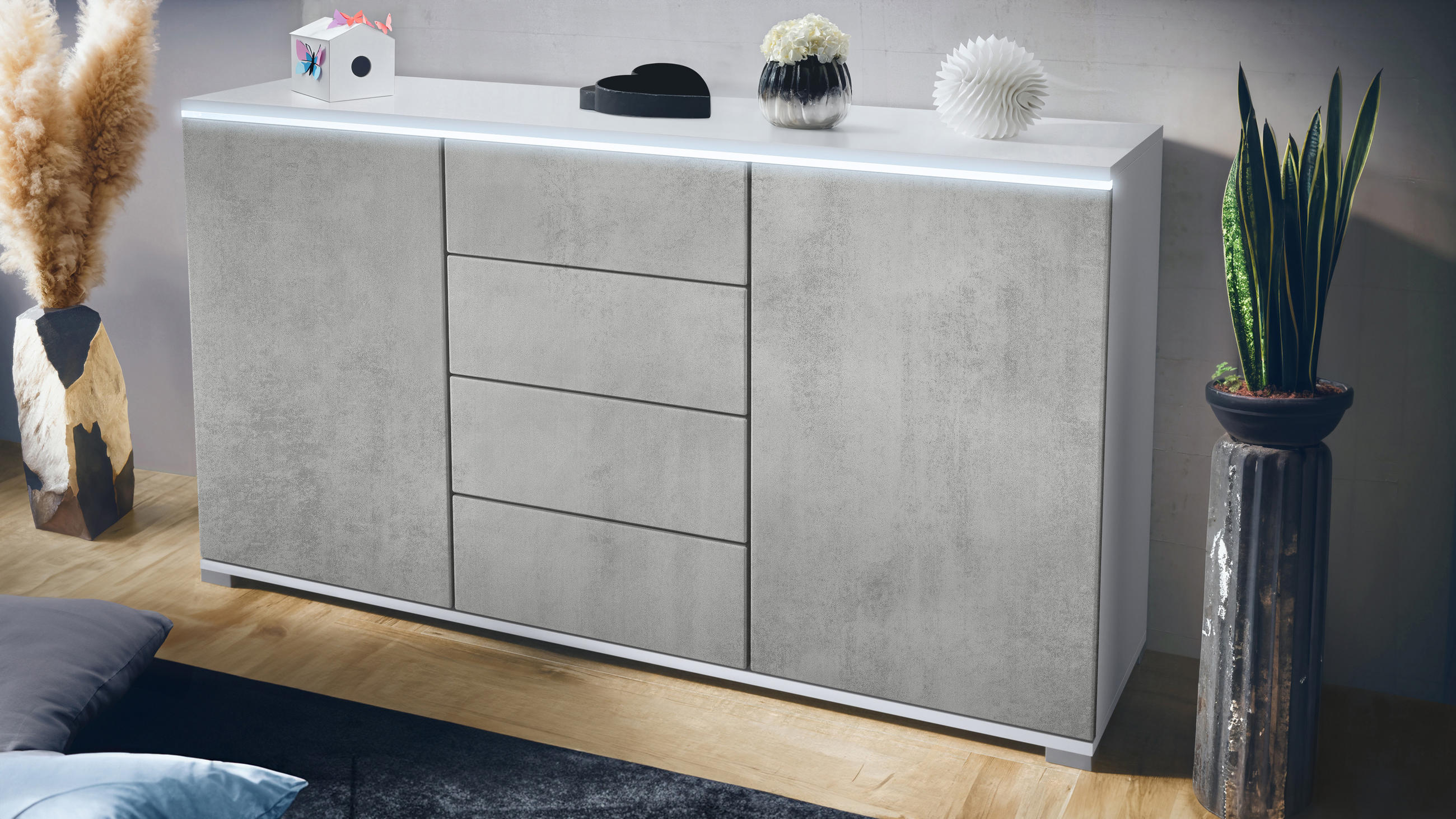 SIDEBOARD Faro Beton Oxid Optik - Hellgrau, Holzwerkstoff (138.5/75.5/35cm) - Vladon