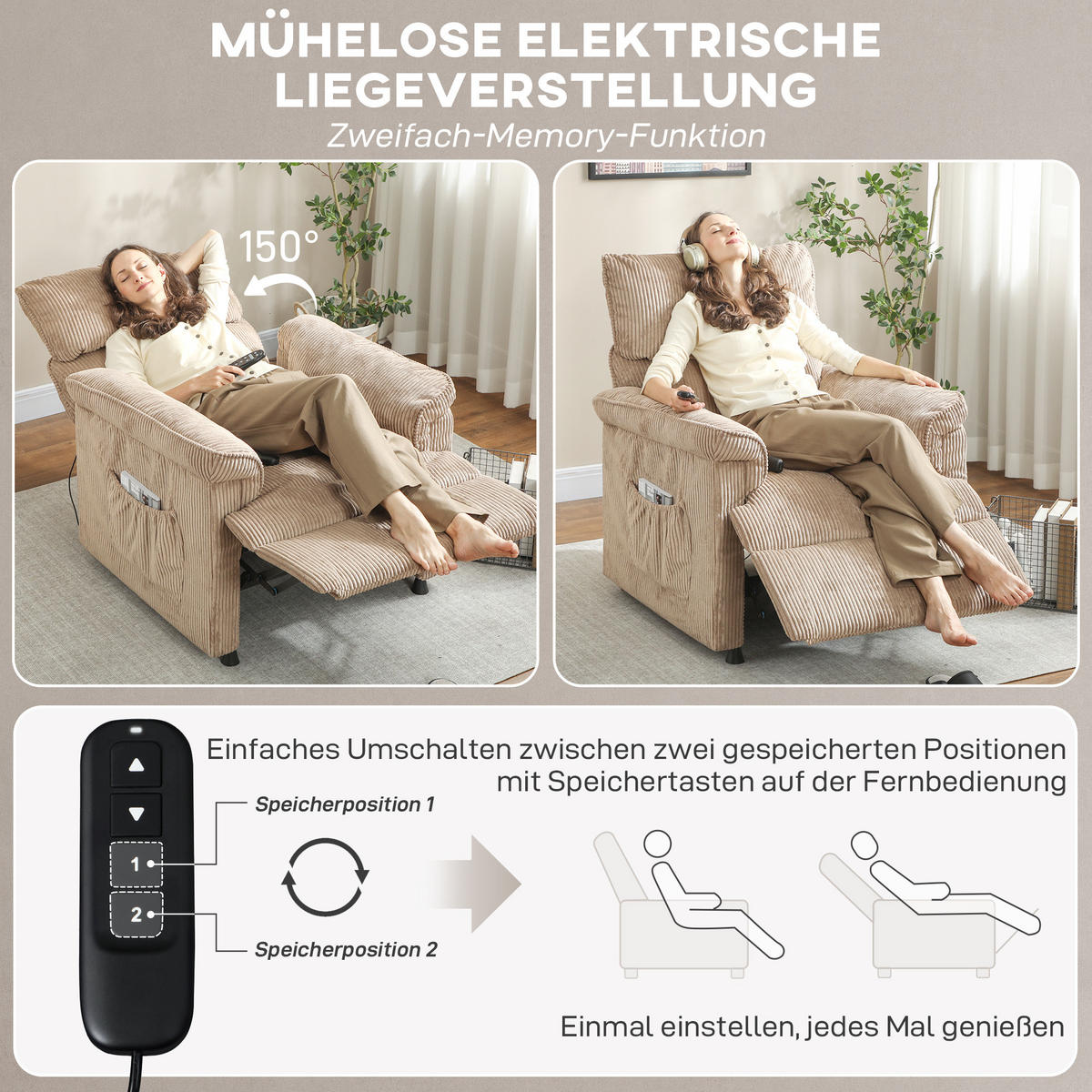RELAXSESSEL mit Vibrationsmassage, Heiz- und Liegefunktion, Braun - Braun, Textil (86/105/94cm) - HOMCOM