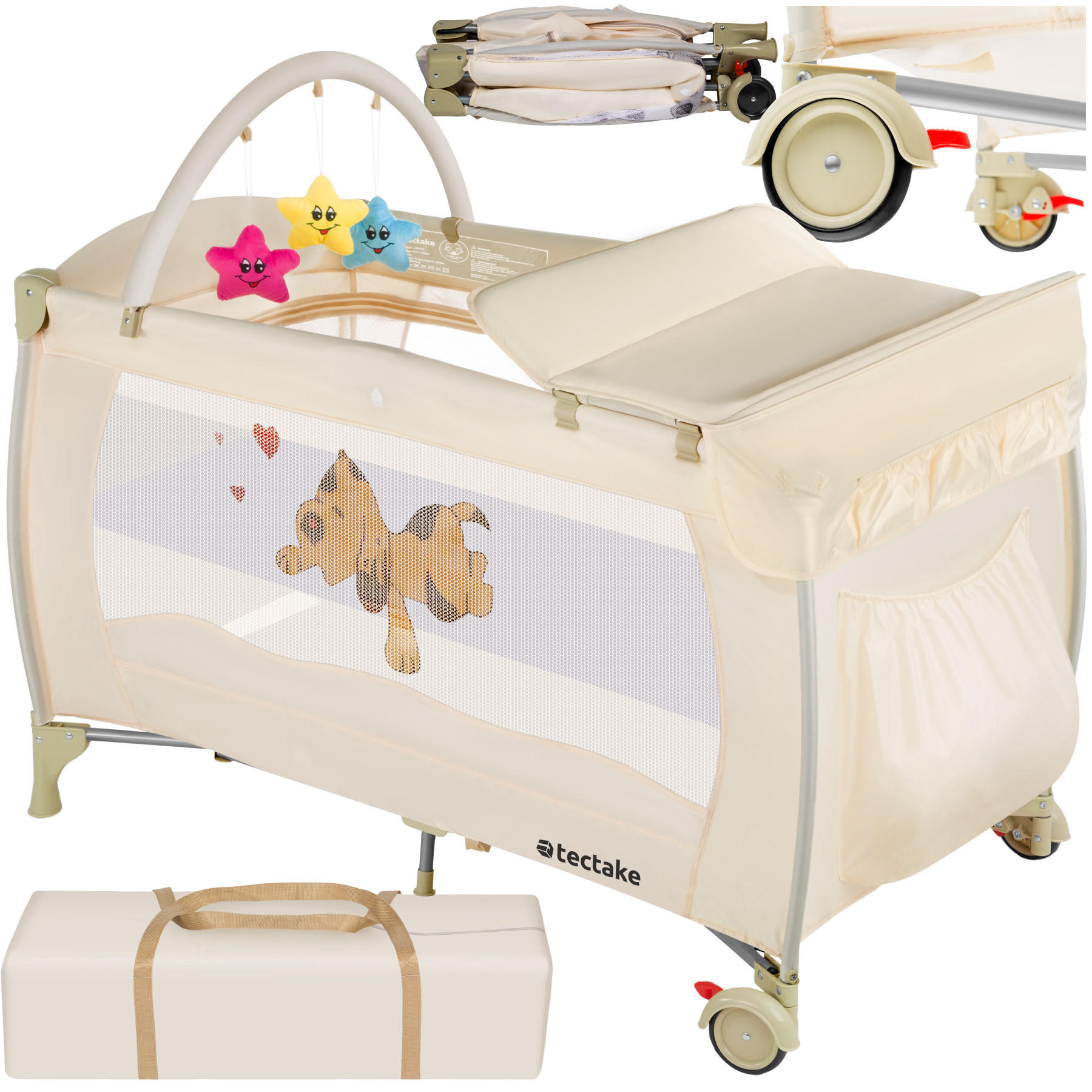KINDER REISEBETT Hund,inklusive Tragetasche, 132 x 75 x 104 cm,beige - Beige, Kunststoff (75/104/132cm) - tectake