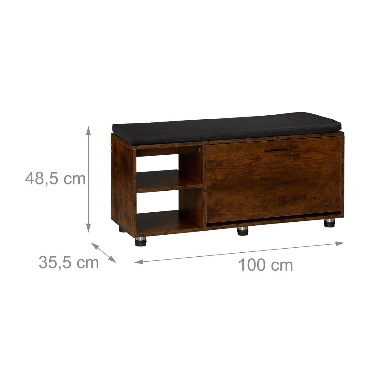 2-TLG.SCHUHBANK mit Schrank Set - Braun/Grau, Holzwerkstoff/Textil (100/48.5/35.5cm) - Relaxdays