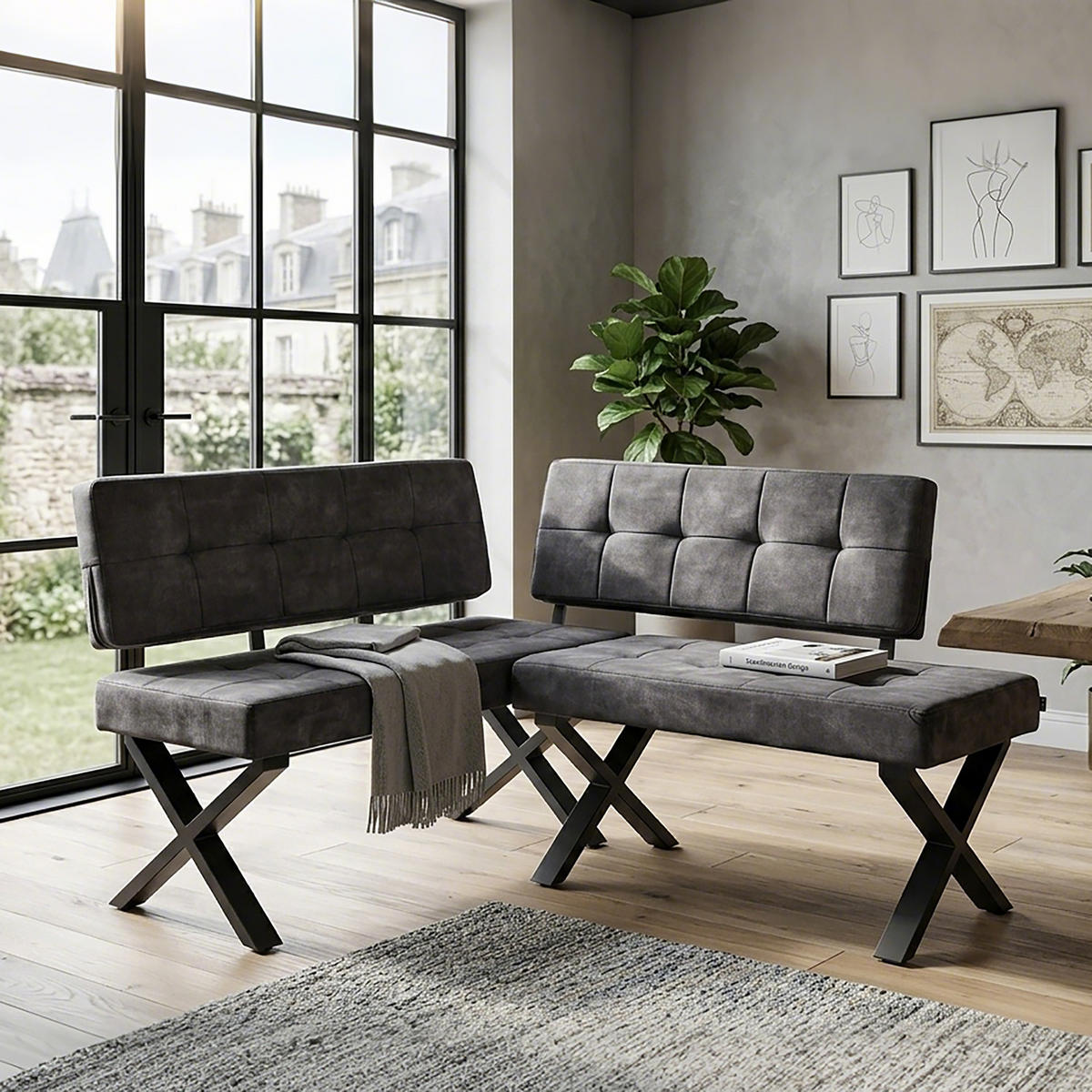 SITZBANK KAREN - Anthrazit, Metall (100/48/56cm) - B&D Home