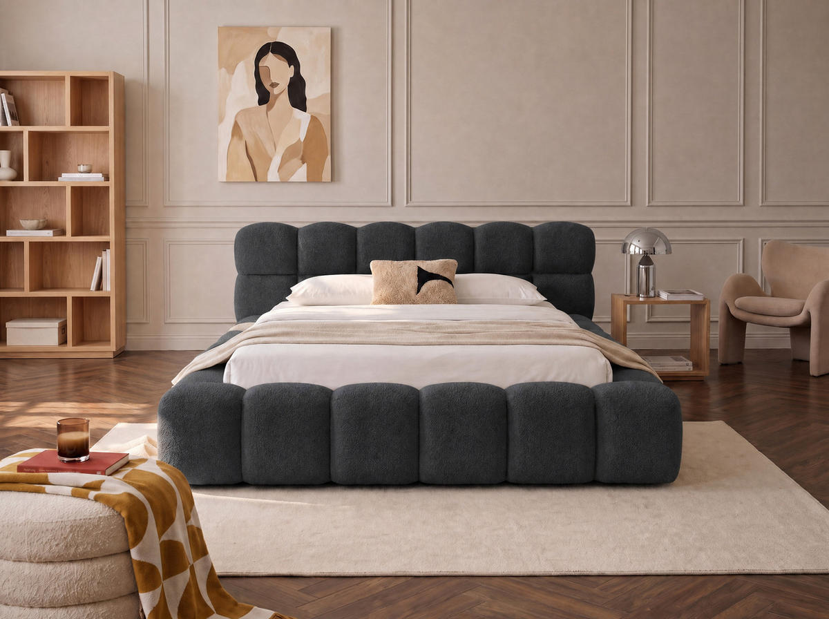 POLSTERBETT Mira Anthrazit 160/200 cm Boucle mit Bettkasten - Anthrazit, Textil/Metall (160/200cm) - wonello