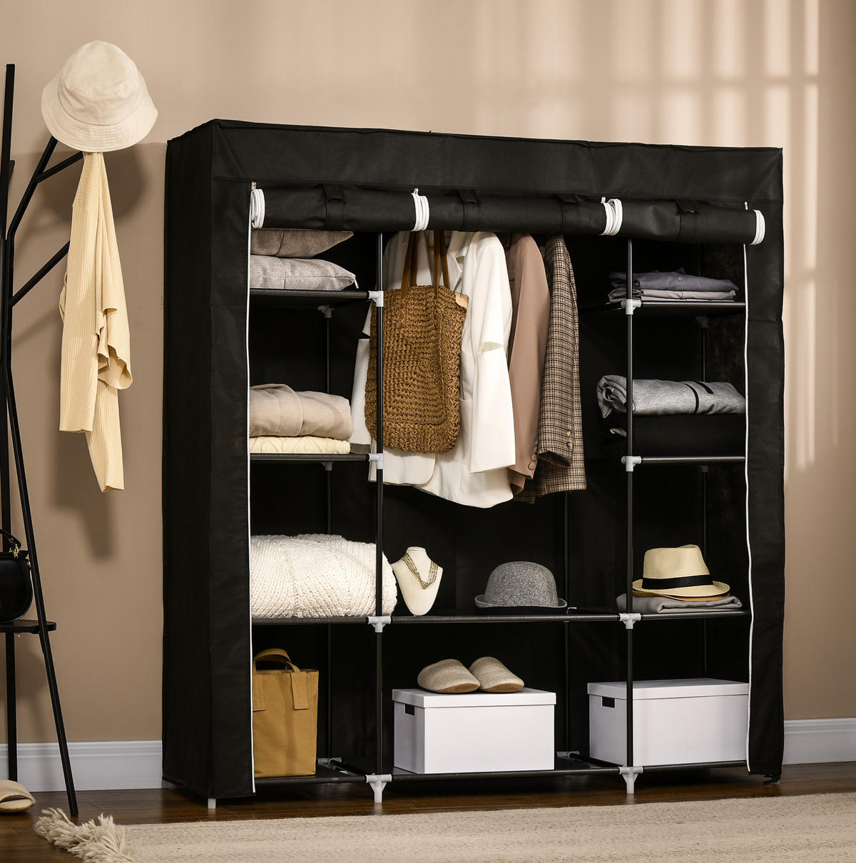 KLEIDERSCHRANK 150/162,5/43 cm Schwarz aus Stahl mit Reißverschluss - Schwarz, Metall (43/162.5/150cm) - OKMYHOME