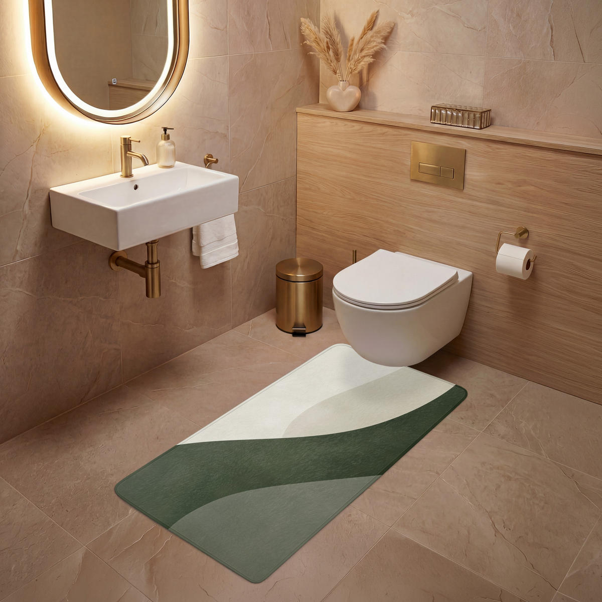 WC-VORLEGER Japandi - Grün - Abstrakt - Modern Toilettenvorleger 60x120 cm - Grün, Kunststoff/Textil (60/120cm) - OnlyWow