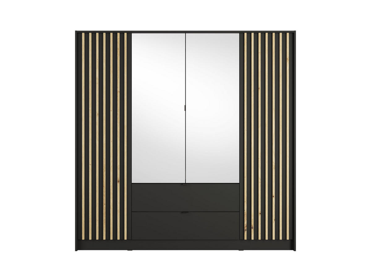 KLEIDERSCHRANK KAVORA 20 - 200×200,5×54,5 cm mit 4 Türen & 2 Schubladen Schwarz Onyx - Schwarz, Holzwerkstoff (200/200.5/54.5cm) - Milaros Markt