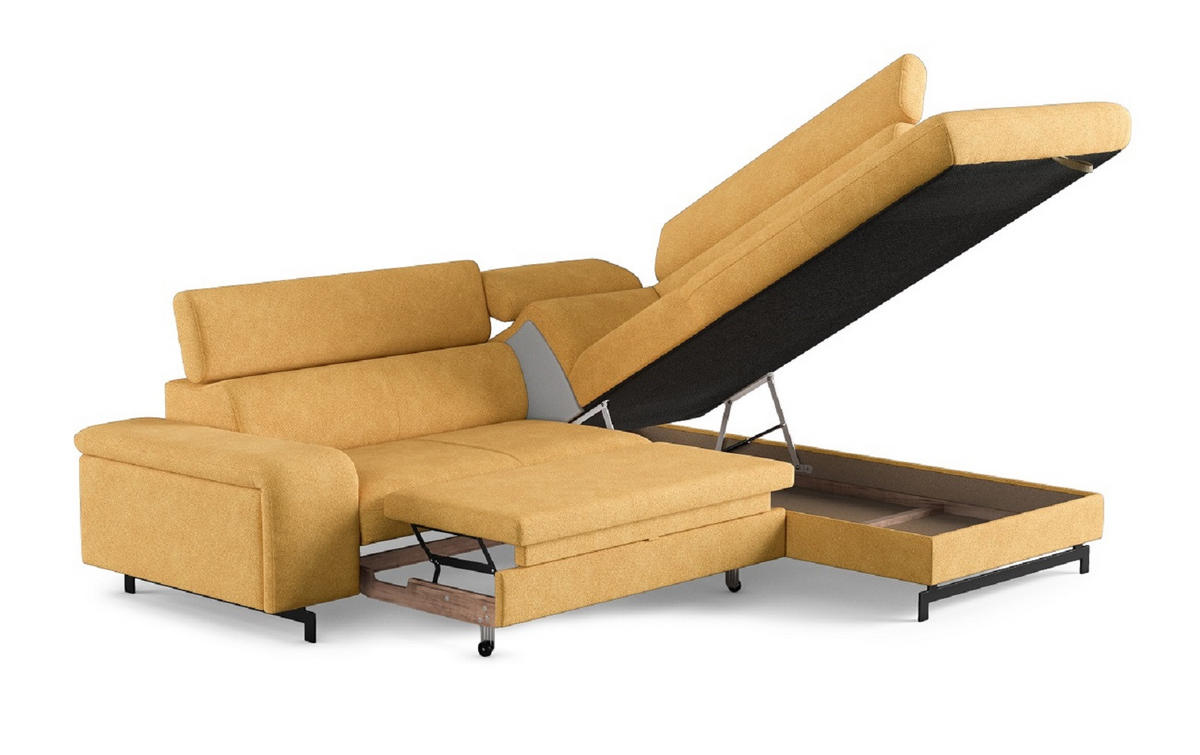 ECKSOFA mit Schlaffunktion und Bettkasten - Gelb/Schwarz, Kunststoff/Textil (215/262cm) - Cotta
