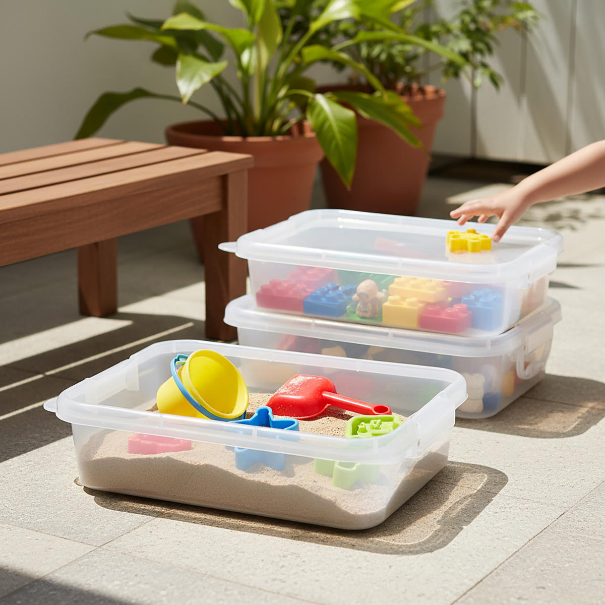 SANDLÅDA Transparent 2-pack med lock - Transparent, Plast (25/38/8cm) - Relaxdays