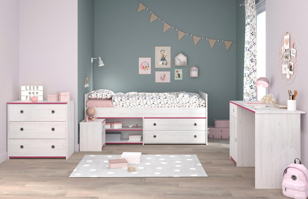 KINDERZIMMER Set Schreibtisch Kommode Nachttisch Bett 90x200 cm - Blau/Silberfarben, Holzwerkstoff/Kunststoff (95/80/203cm) - Parisot Meuble