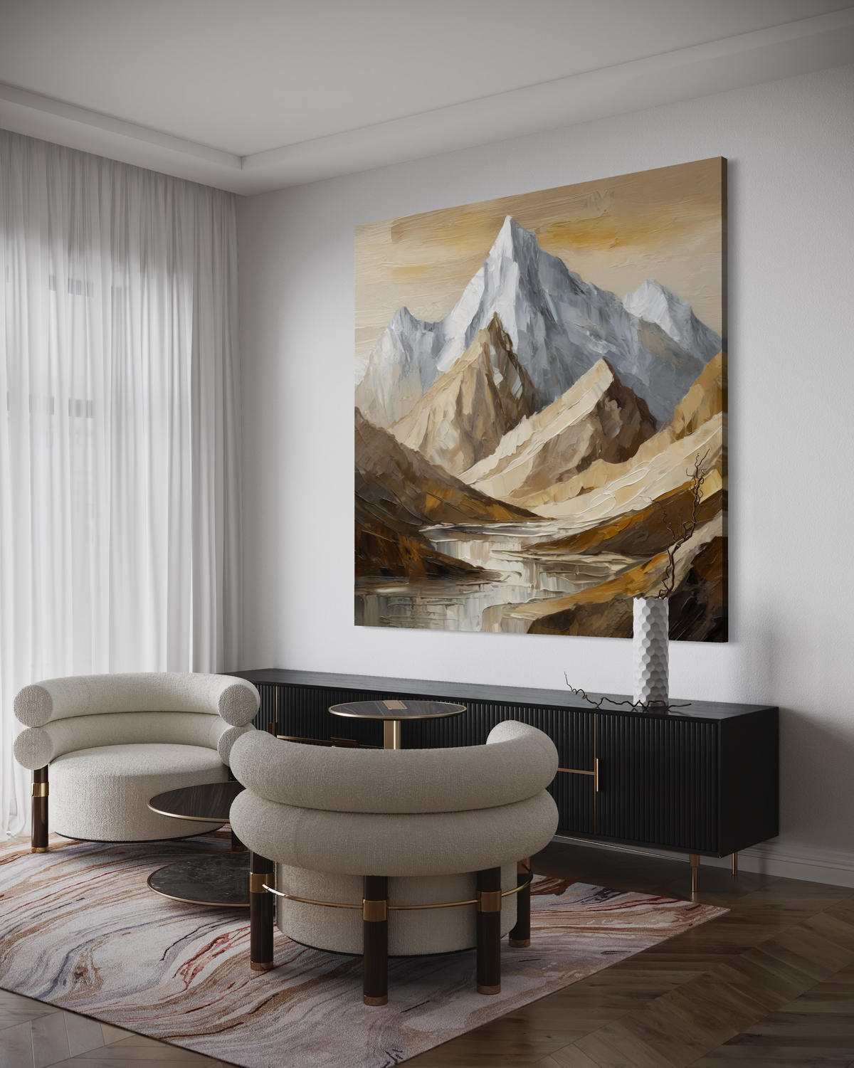 WANDBILD berge gemalte landschaft - Beige, Textil (50/50cm) - Feeby