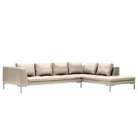 ECKSOFA mit Ottomane - Chromfarben/Hellgrau, Leder/Metall (319/230cm) - home24