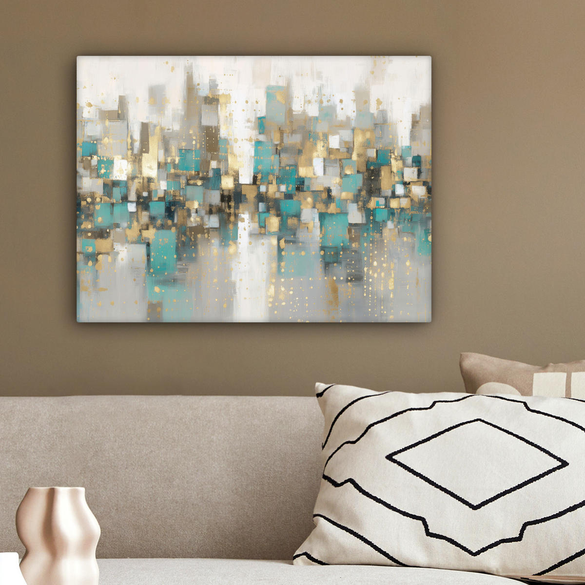 LEINWANDBILD Abstrakt - Blöcke - Gold - Skyline Wandbild 40x30 cm - Beige, Textil (40/30cm) - MuchoWow