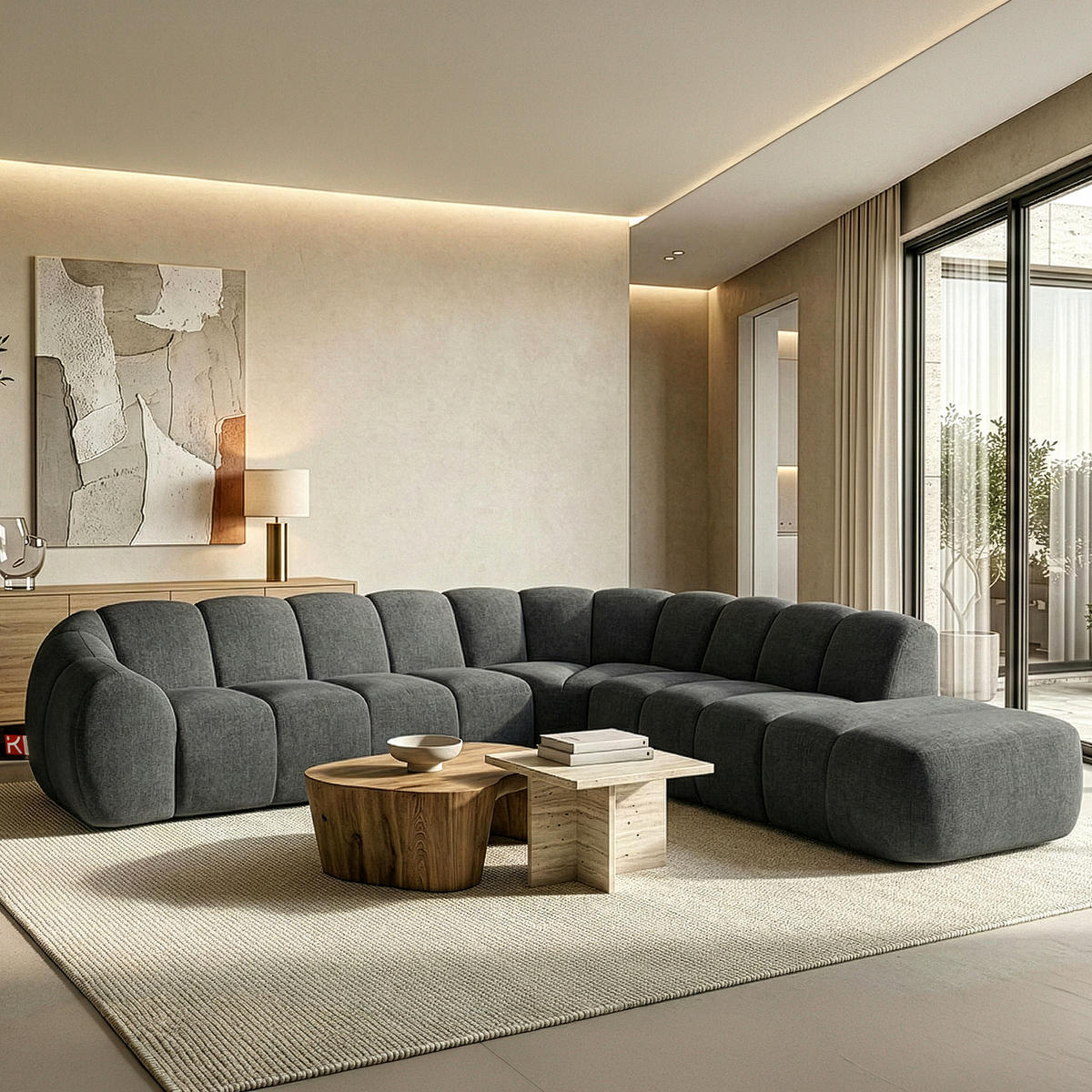 ECKSOFA RECHTS FLAVA, Graphitfarben - Graphitfarben, Holz/Holzwerkstoff (310/314cm) - KONSIMO®