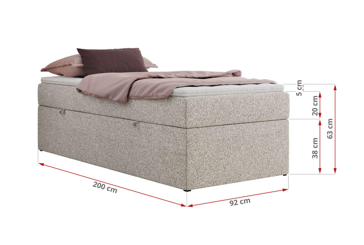 BOXBETT ZERO 90/200 - Hellgrau Velvet - H3 - Topper Visco - Hellgrau, Textil (90/200cm) - MKS
