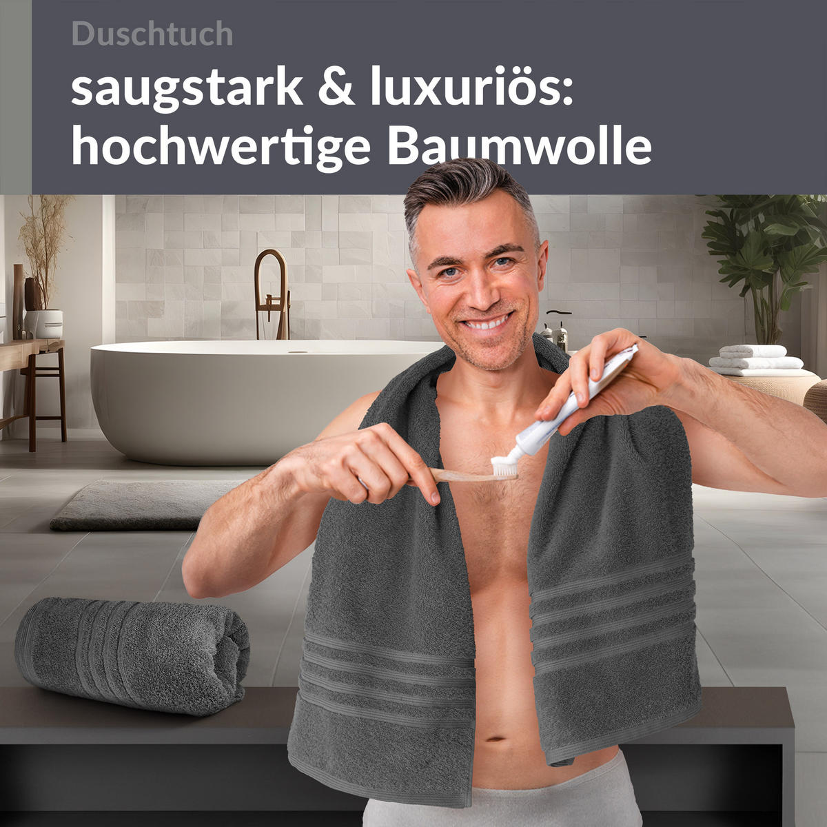 DUSCHTUCH London Anthrazit Grau 2er Set 70x140 - Anthrazit, Textil (70/140cm) - Lashuma
