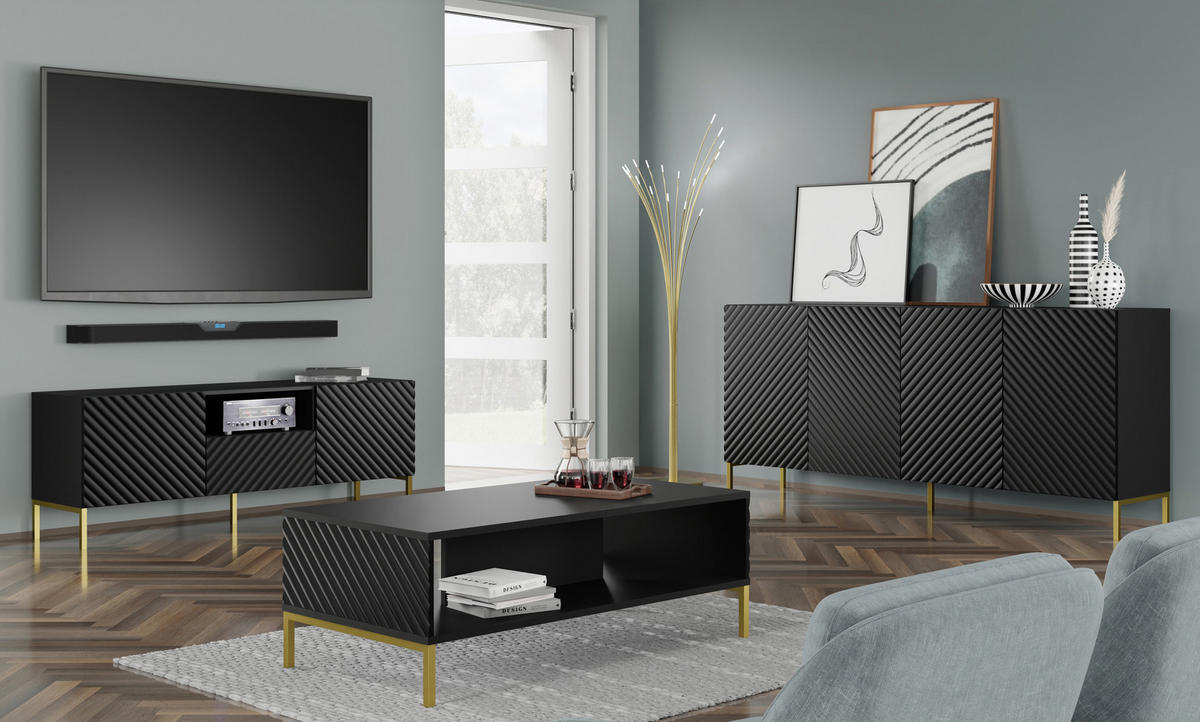 COUCHTISCH Schwarz, Gold 90/43/60 - Goldfarben/Schwarz, Holzwerkstoff (90/43/60cm) - RAUMHIRSCH FURNITURE