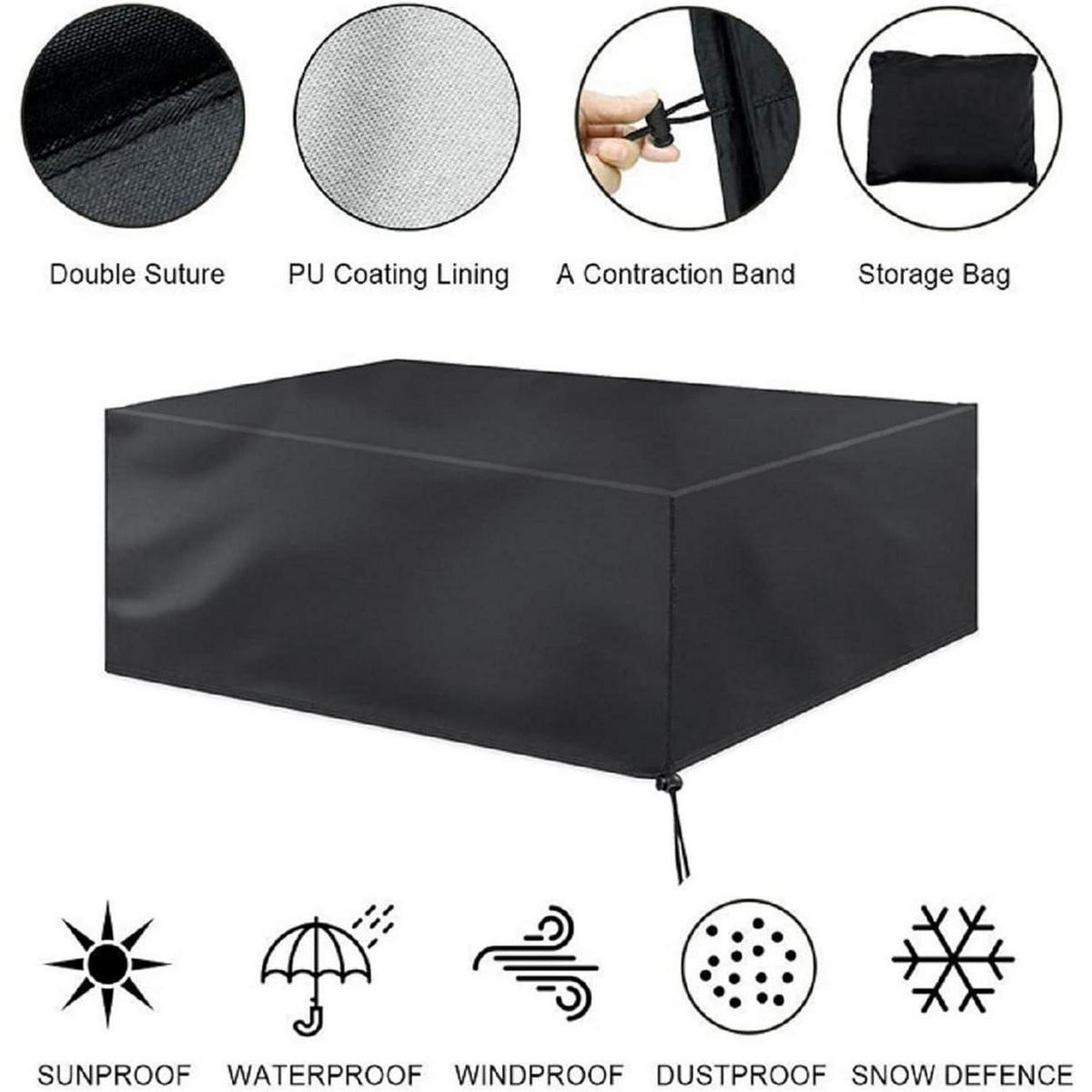 ABDECKHAUBE für Gartenmöbel 200 x 160 x 70 cm Schwarz - Schwarz, Textil (132/74/213cm)