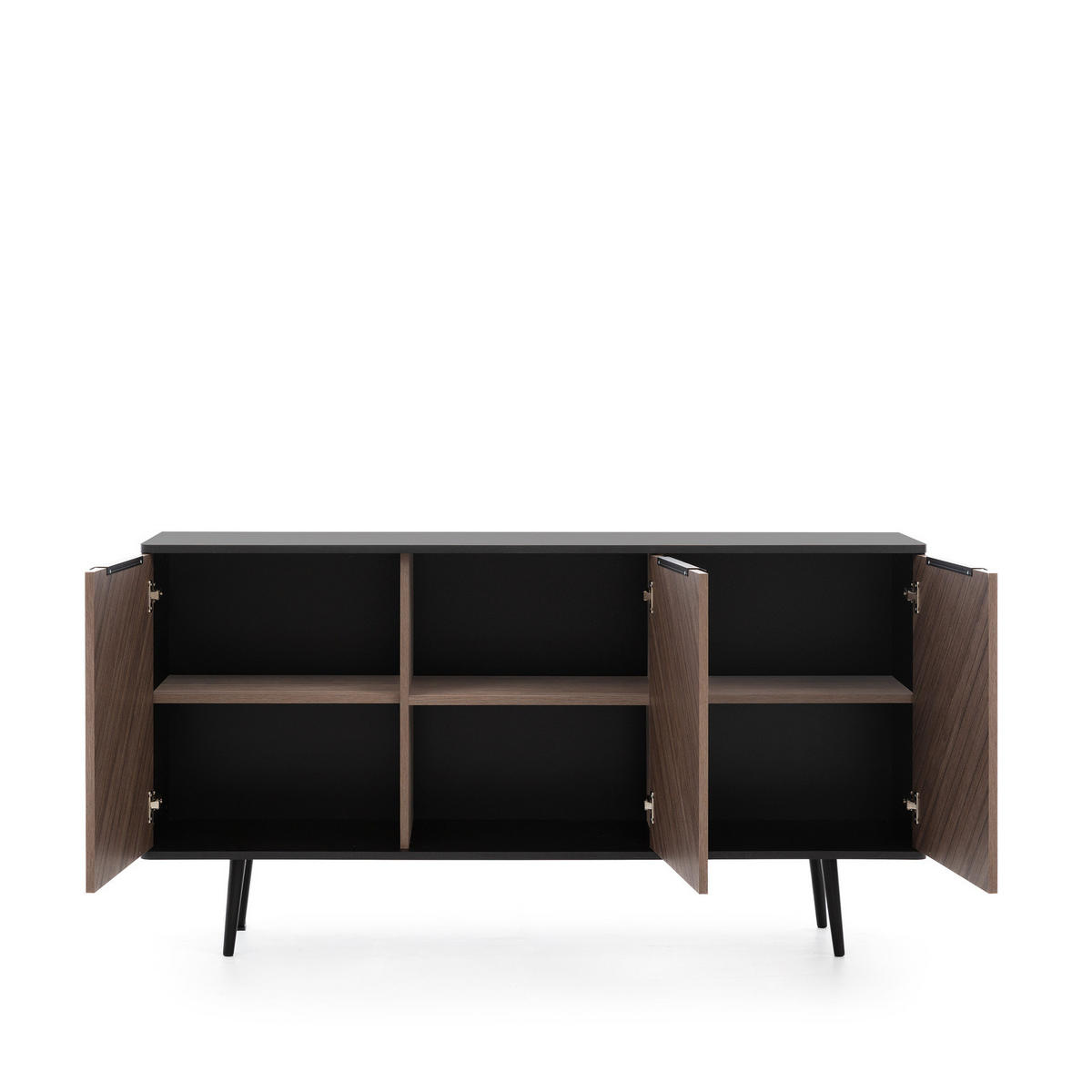 SIDEBOARD Pinelli 150 cm breite 3-türig mit Metallfüße - Schwarz/Braun, Holzwerkstoff/Metall (150/80/41cm) - Ravio
