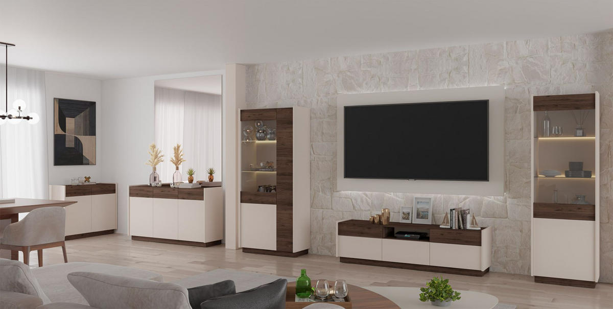 VITRINE Kobbe Beige / Nussbaum 60 cm - Beige, Holzwerkstoff (60/190/40cm) - Selsey