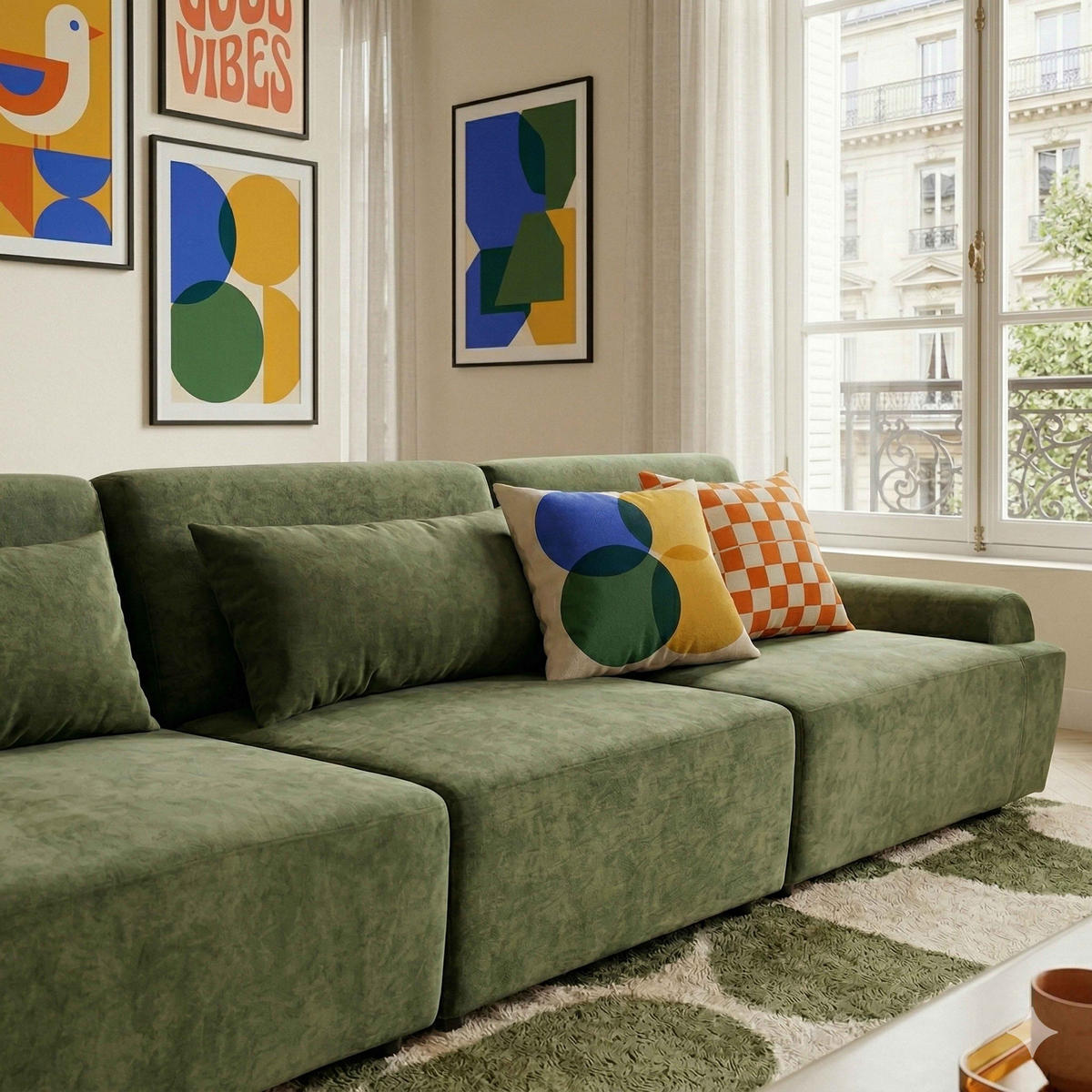 SOFA 3-Sitzer, Grün - Grün, Textil (303/82/109cm) - Oviala