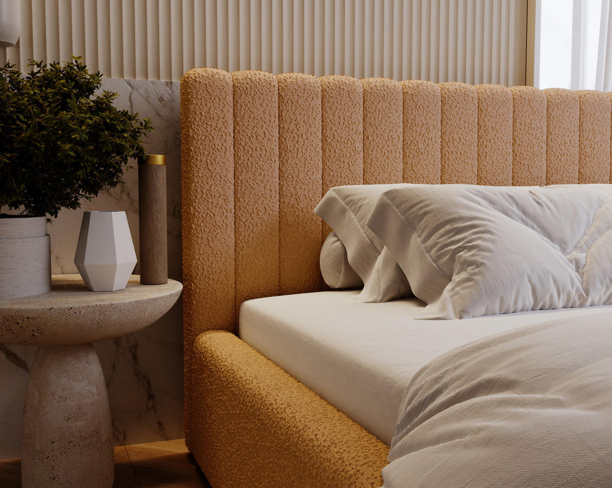 POLSTERBETT 140x200 Billo mit Bettkasten, Boucle Orange - Orange, Holz/Textil (140/200cm) - Emporius