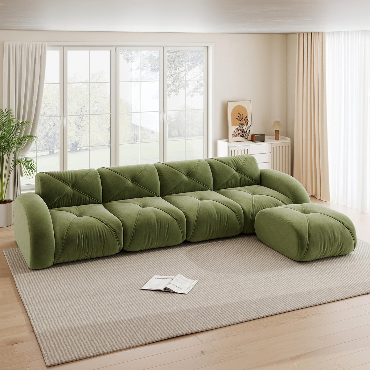 ECKSOFA 358/171/76 cm in Grün aus Chenille mit flexiblem Sitzkomfort - Grün, Textil (171/358cm) - Flora Grace