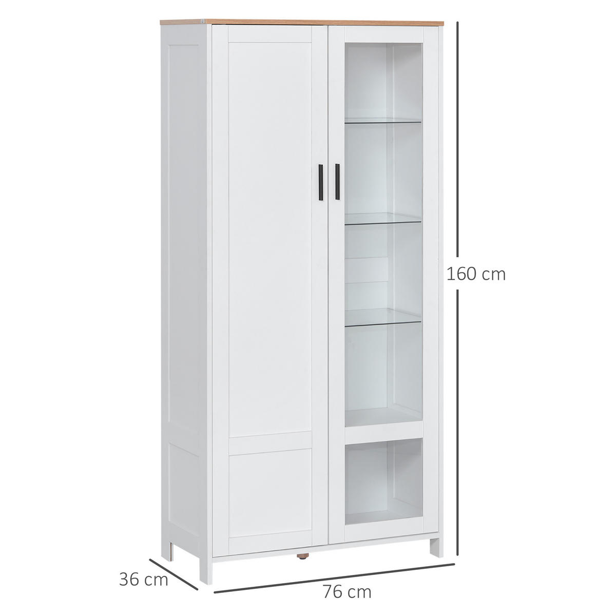 VITRINENSCHRANK DE-11034 7 Böden (3 aus Glas) mit 2 Türen Weiß - Weiß, Holzwerkstoff (36/160/76cm) - ComfortXL