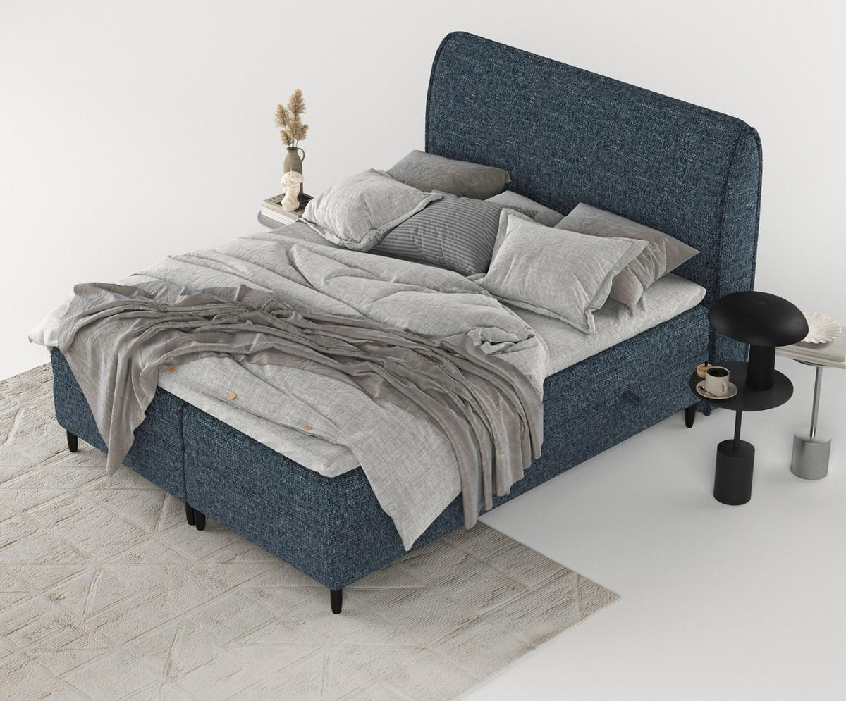 BOXBETT Lunaro 200/200 cm Marineblau im Modesto Stoff - Schwarz/Dunkelblau, Holz/Holzwerkstoff (200/200cm) - AltaBeds