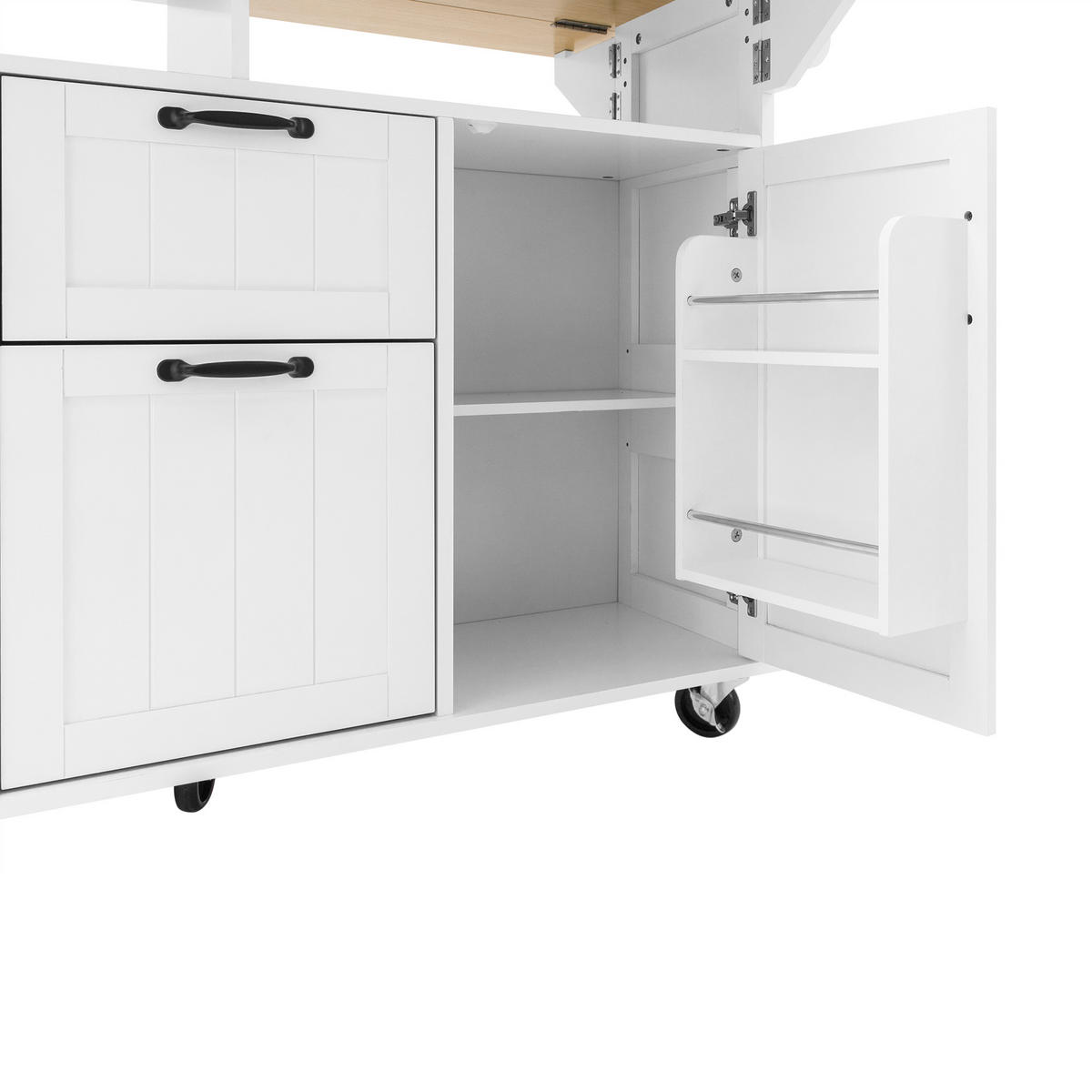 KÜCHENINSEL in Weiß und Naturfarbe Servierwagen mit Schubladen für Esszimmer und Küche, B120/T80/H92 cm - Naturfarben/Weiß, Holzwerkstoff/Metall (120/92/80cm) - STILVORA