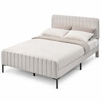 POLSTERBETT 160/200 cm in Grau & Beige Leinen mit verstellbarem Kopfteil - Beige, Holzwerkstoff/Textil (160/200cm) - CHICFURN