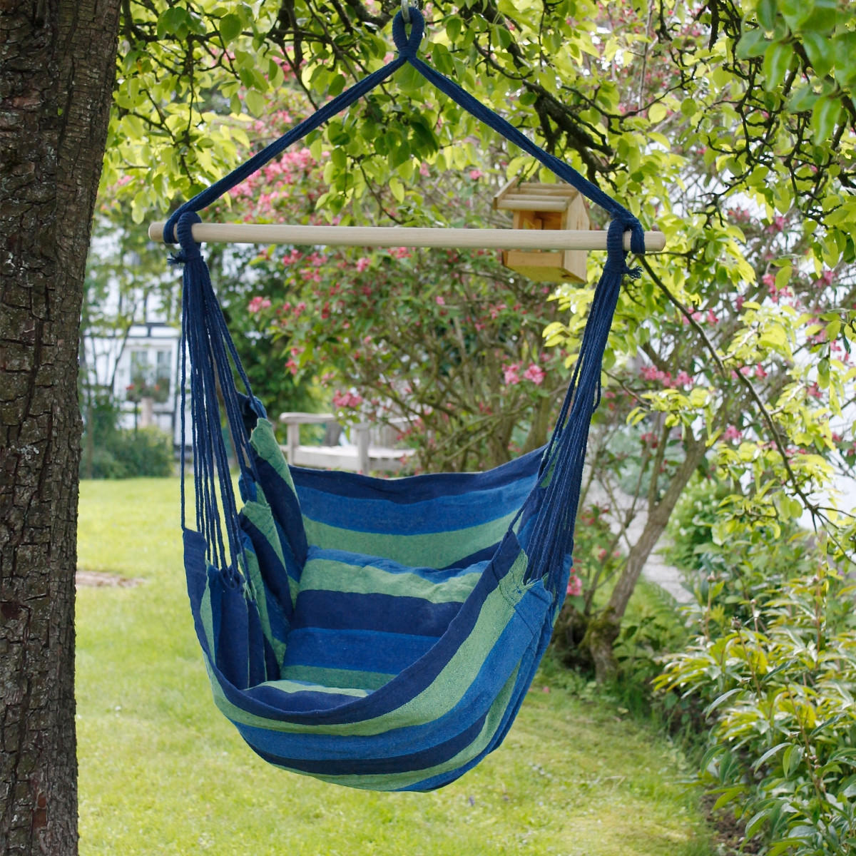 HÄNGESESSEL Baumwolle, Blau/Grün - Blau, Metall (90/120/60cm) - ECD-Germany