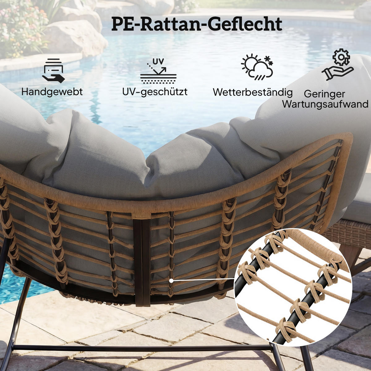 OUTDOOR-SCHAUKELSTUHL Stahl PE-Geflecht Grau - Schwarz/Grau, Textil/Metall (97/79/107cm) - Outsunny