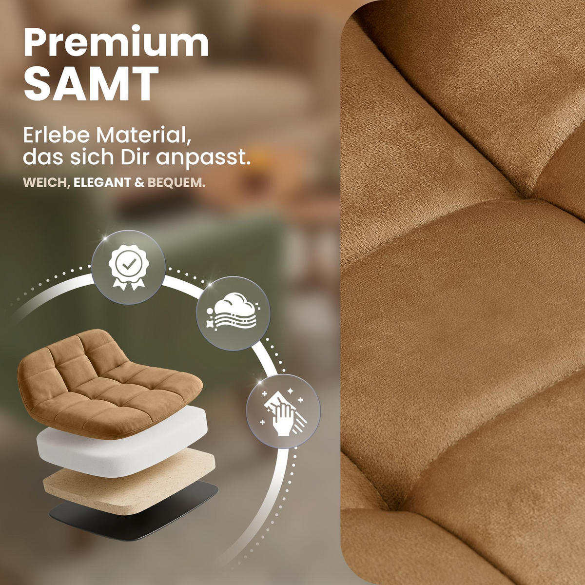STUHL 4 Samt Taupe - Taupe/Schwarz, Textil/Metall (45/84/55cm) - CLP