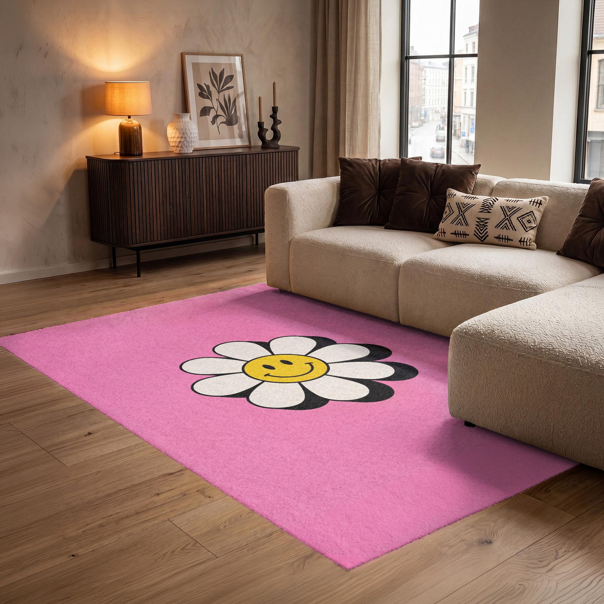 TEPPICH - Smiley - Blume - Rosa - 140x200 cm - Pink, Kunststoff/Textil (140/0.4cm) - OnlyWow