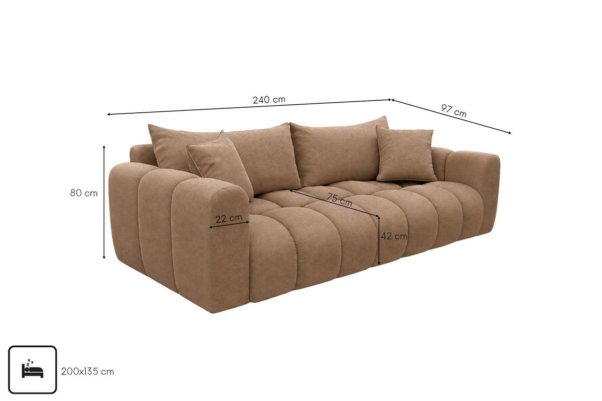 ROZKLÁDACÍ POHOVKA s úložným prostorem, velurová tkanina Bluvel, Latte, COSMOPOLITAN - světle hnědá, dřevo (240/97cm) - Kaiser Möbel