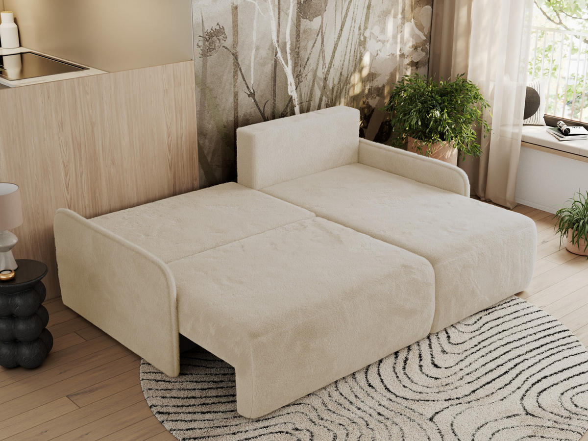 ECKSCHLAFSOFA ARPA L Creme Plüsch - rechts - Creme/Schwarz, Kunststoff/Textil (150/198cm) - MKS