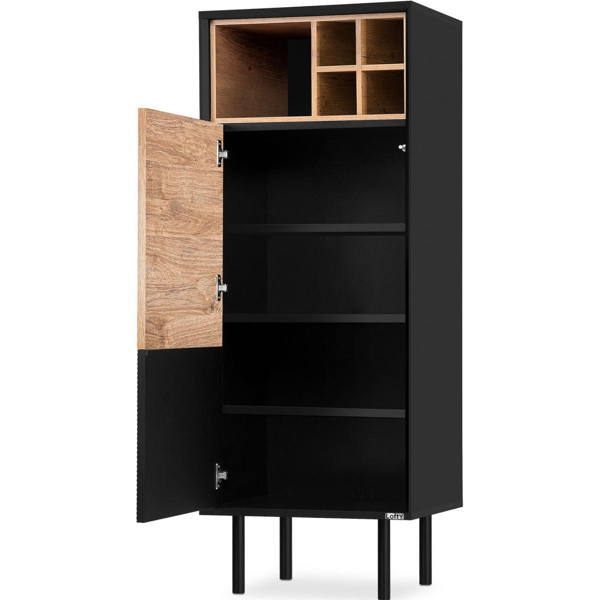 REGAL LOFTY Kreuzeinlage, schwarz / Eiche natur - Eichefarben/Multicolor, Holzwerkstoff (52/135/41cm) - KONSIMO®