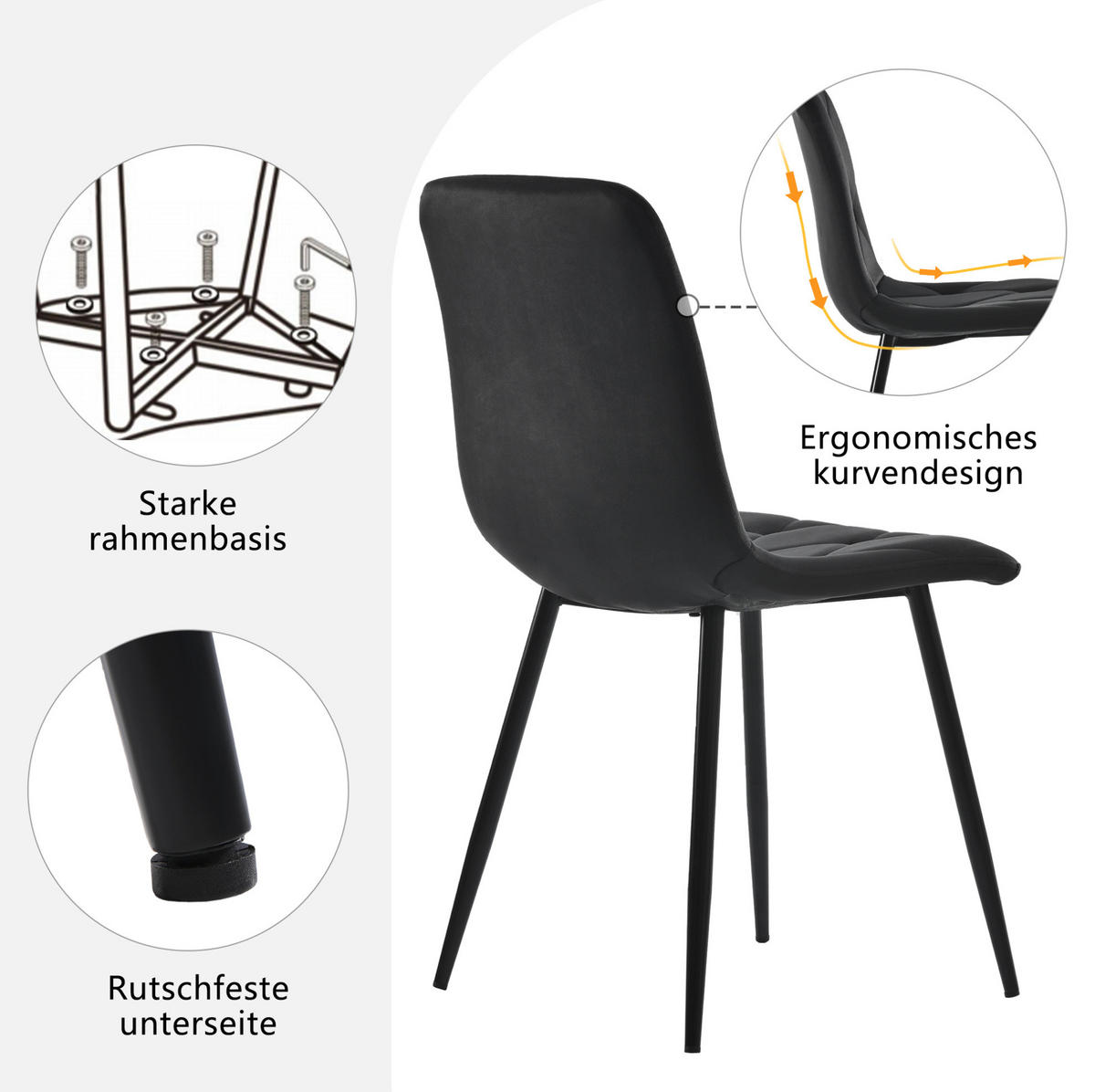 ESSZIMMERSTUHL 4er-Set mit Rückenlehne Samt Schwarz - Schwarz, Metall (40/86/45cm) - Meubliv
