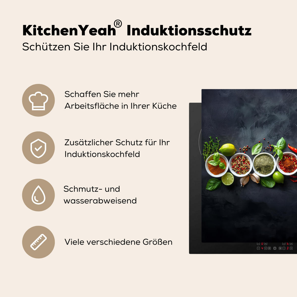 HERDABDECKPLATTE Kräuter - Gewürze - Konkrete Optik - Stilleben Induktionsmatte 78x78 cm - Multicolor, Kunststoff (78/78/0.2cm) - MuchoWow