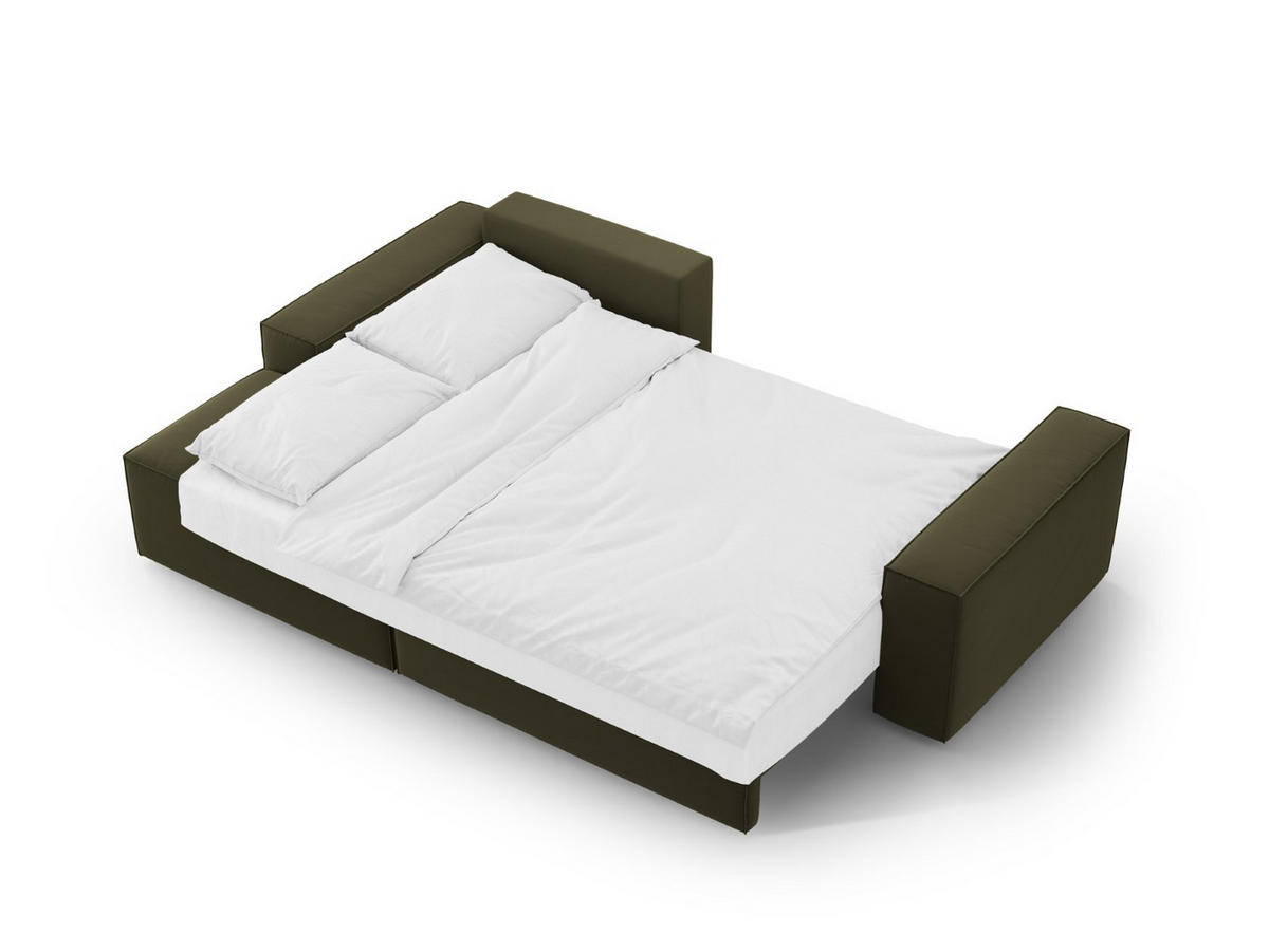 ECKSOFA ausklappbar links mit Container Jodie aus Samt grün 3 Sitzplätze - Grün, Textil (246/151cm) - Micadoni