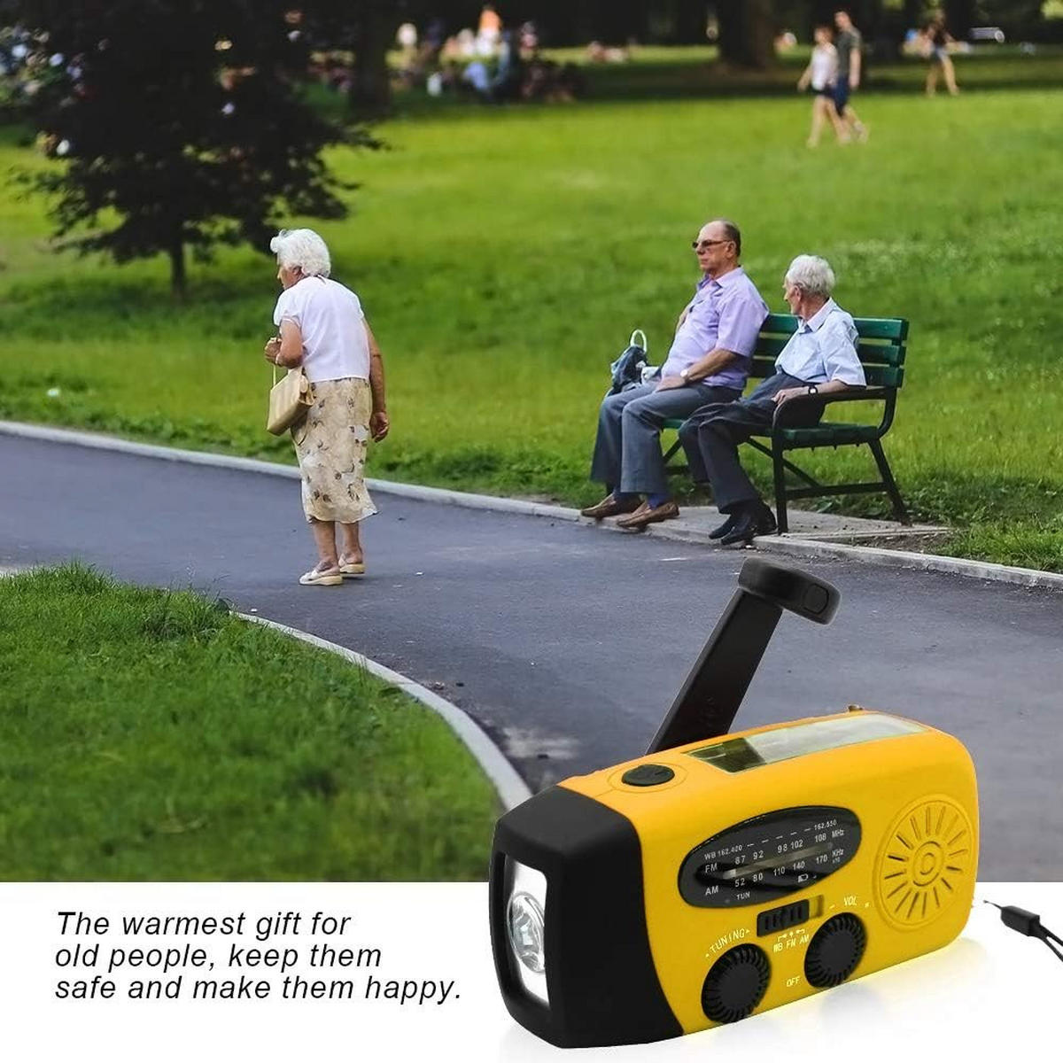 RADIO – NOAA AM/FM – Handkurbel-Generator / LED-Taschenlampe / 2000-mAh-Powerbank – Gelb - Gelb, Kunststoff (12.8/4/6.5cm) - DCA