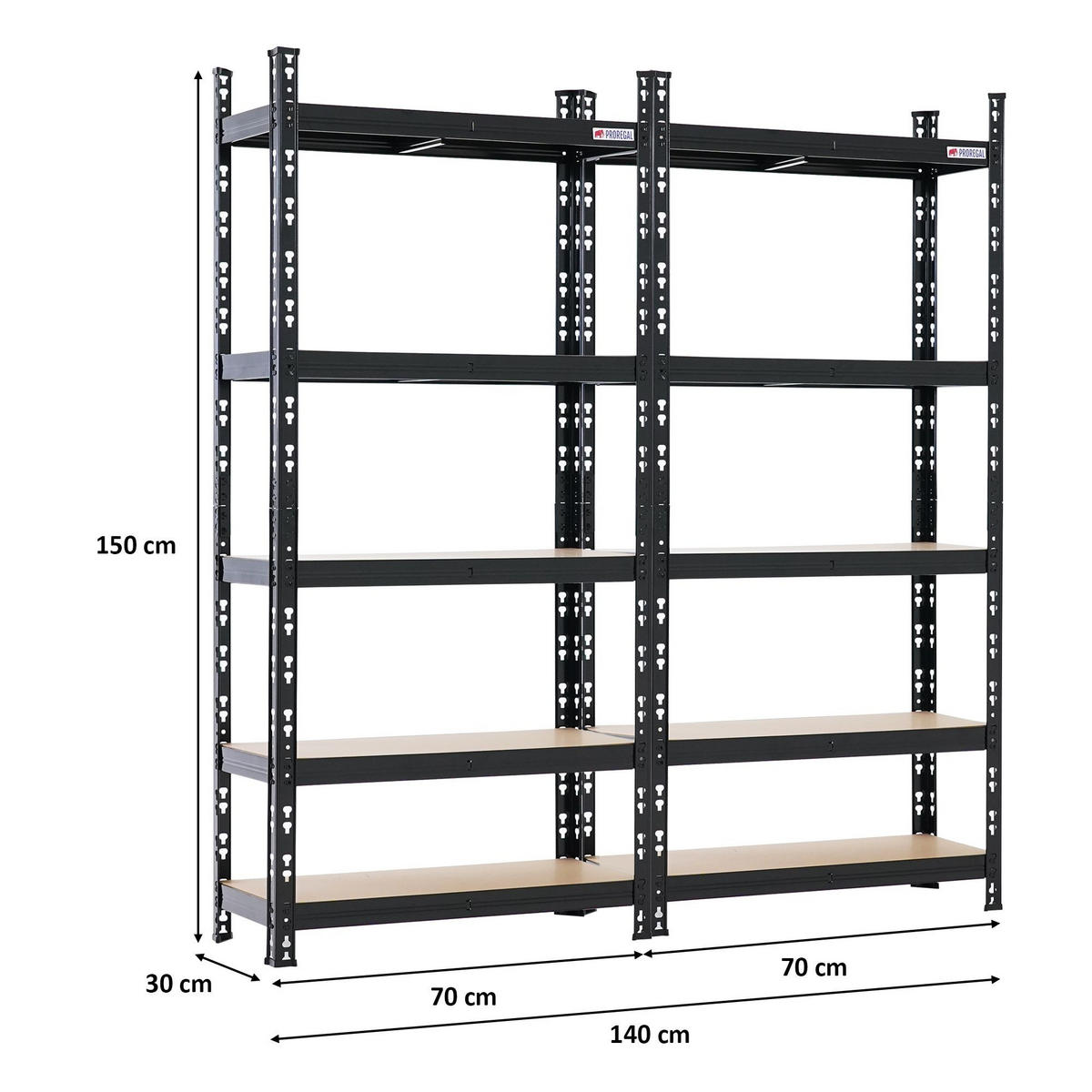 SCHWERLASTREGAL Mega Deal 2x Hermes 150x70x30cm 4 MDF-Platten-Ebenen 4mm Fachlast 175kg Schwarz - Schwarz, Metall (70/150/30cm) - PROREGAL