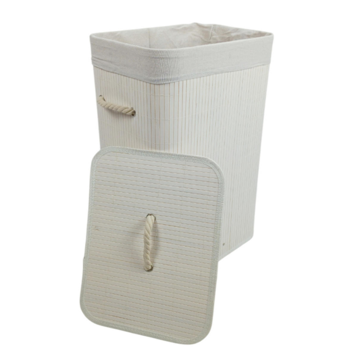 WÄSCHEKORB Bambus Weiß mit Deckel 60x40x30 cm - Weiß, Holz (40/60/30cm) - Begryf