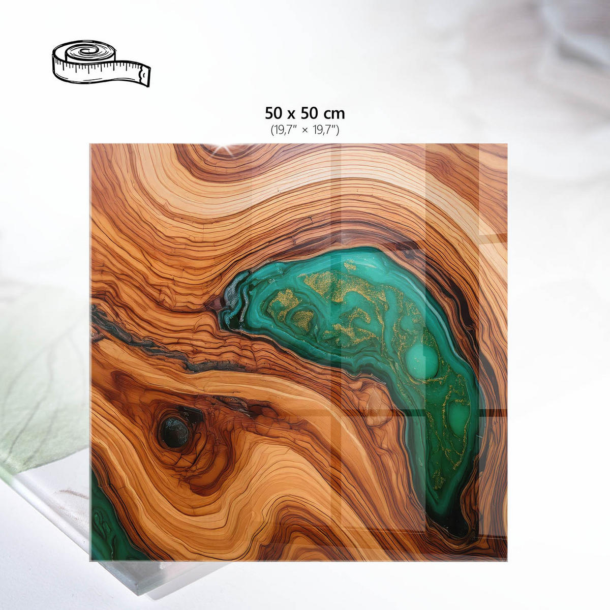 TISCHPLATTE 50x50 cm – Holzwellen - Braun, Glas (50/50/0.4cm) - Wallfluent