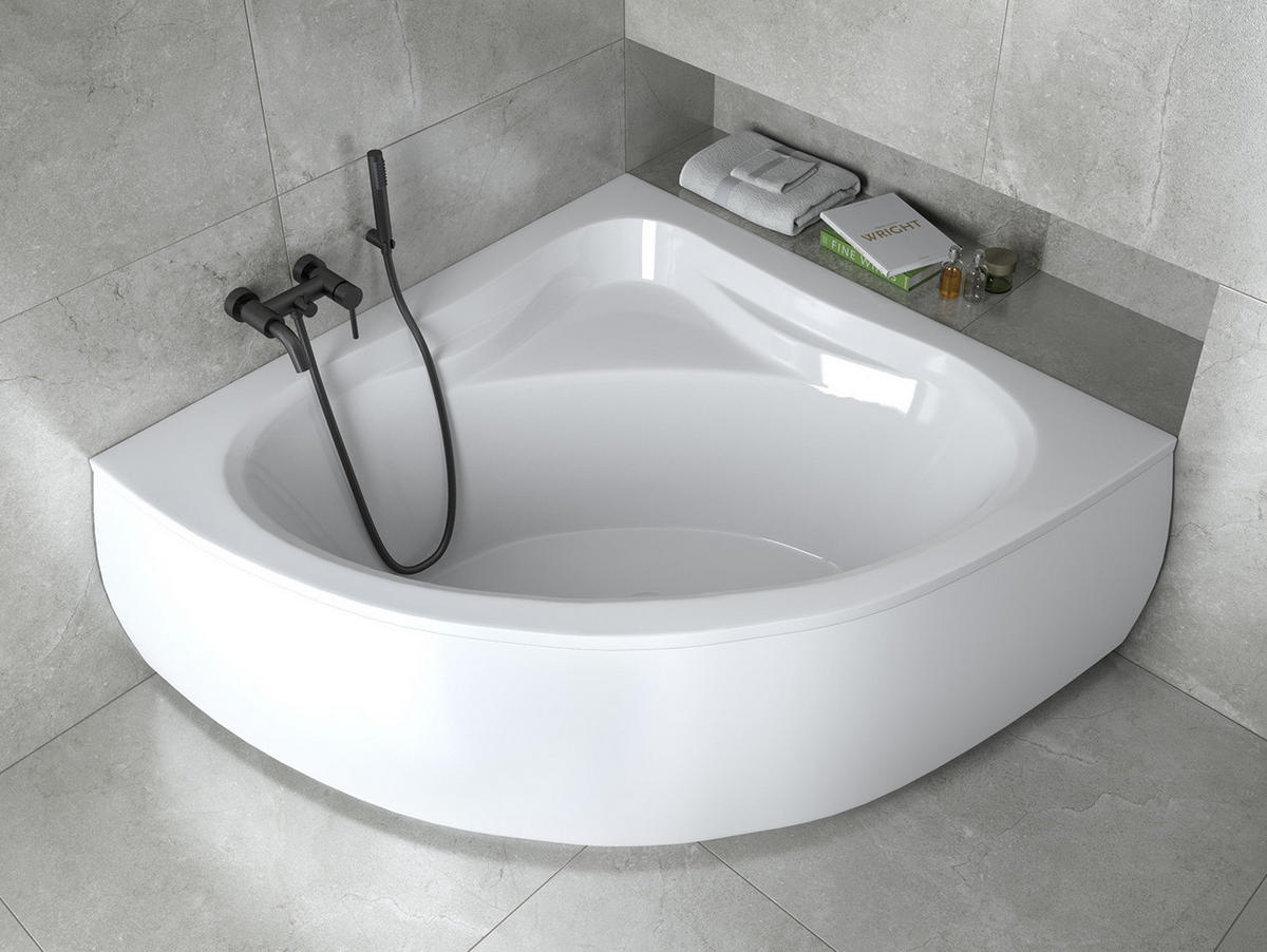 BADEWANNE Eckwanne MIA 140/140 Ablauf & Füße - Weiß, Kunststoff (140/57.5/140cm) - bad land
